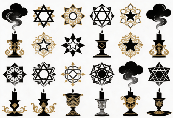 Black Gold Star Candle Smoke Clipart: Graphics for Crafts