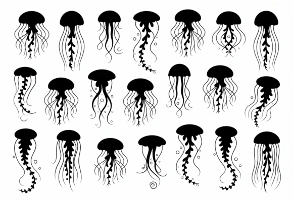 Black Jellyfish Silhouette Clipart for Graphics and Crafts