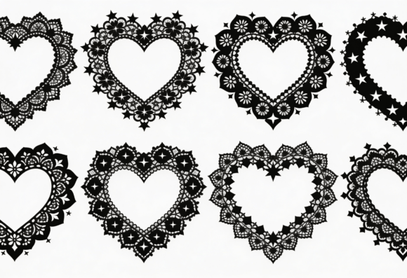 Black Lace Heart Frames SVG Clipart for Graphics and Crafts