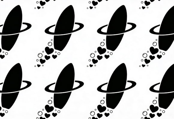 Black Planet Hearts Seamless Pattern: Graphics for Crafts