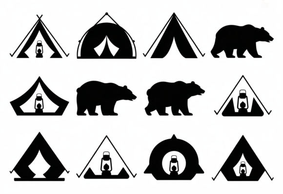 Camping Bear Tent Lantern SVG Graphics