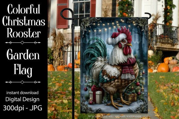 Christmas Rooster Garden Flag 37: Graphics for Crafts and Small Business Branding