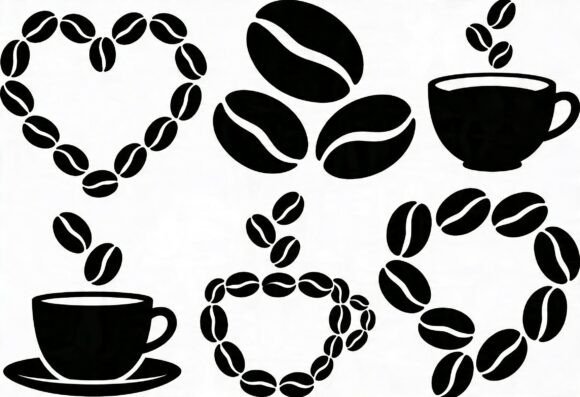 Coffee Bean Heart and Cup SVG Clipart