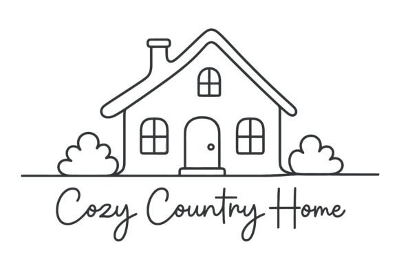 Cozy Country Home Line Art Graphics Freebies