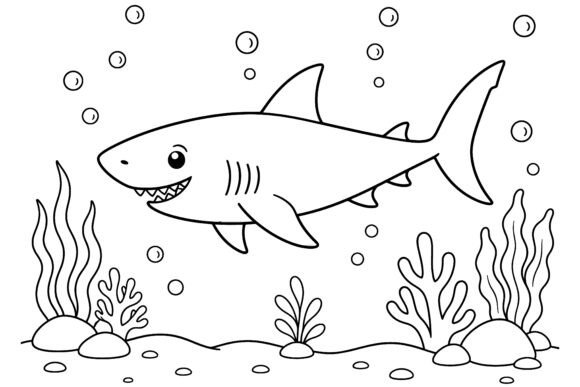 Cute Shark Coloring Page Printable Graphics