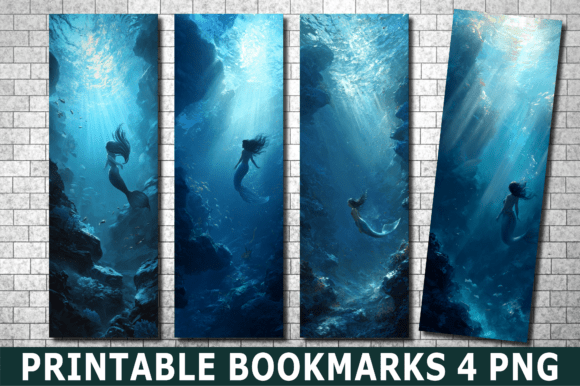 Deep Sea Mermaid Under Ocean Bookmark: Graphics for Crafts and Content