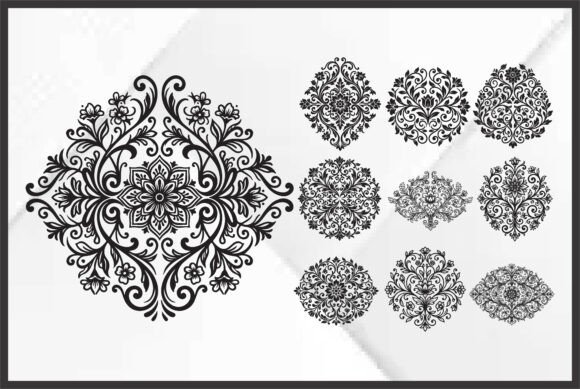 Elegant Damask Floral Ornament SVG: Graphics for Freebies