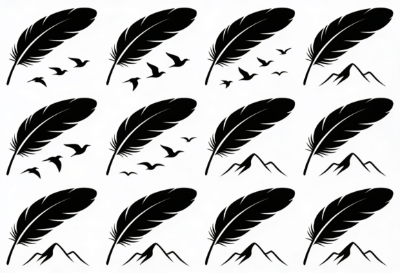 Feather Birds Mountains SVG Cut File for Graphics and Crafts