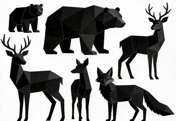 Geometric Black Animals SVG Bundle: Graphics for Crafts and Content