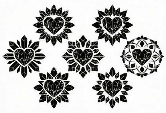 Geometric Heart Crystal Mandala SVG for Crafts & Graphics