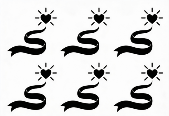 Heart Ribbon SVG Clipart Black and: Graphics for Crafts