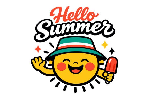 Hello Summer Cute Sun Cartoon Graphics