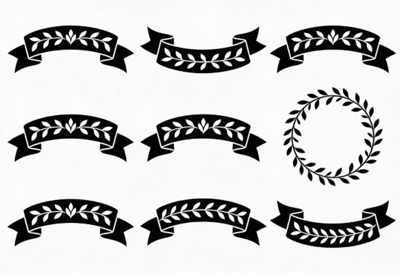 Laurel Wreath Ribbon Banners SVG Clipart