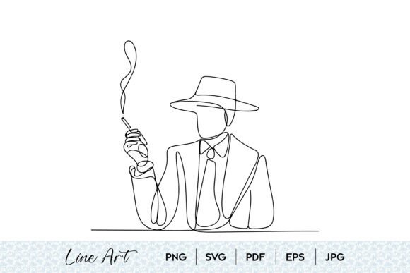 Minimal Cowboy Smoking Line Art SVG Graphics Freebies