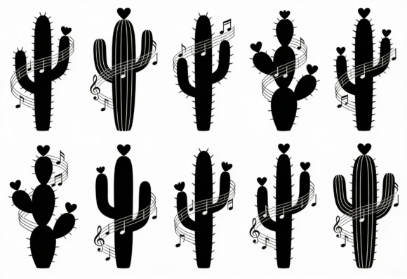 Musical Cactus Heart SVG Bundle: Graphics and Crafts