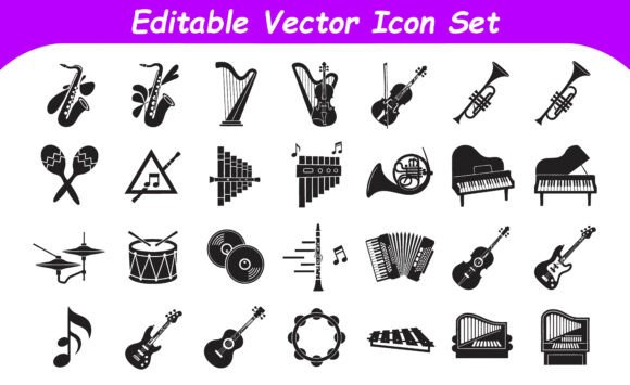 Musical Instruments Icons with Clarinet